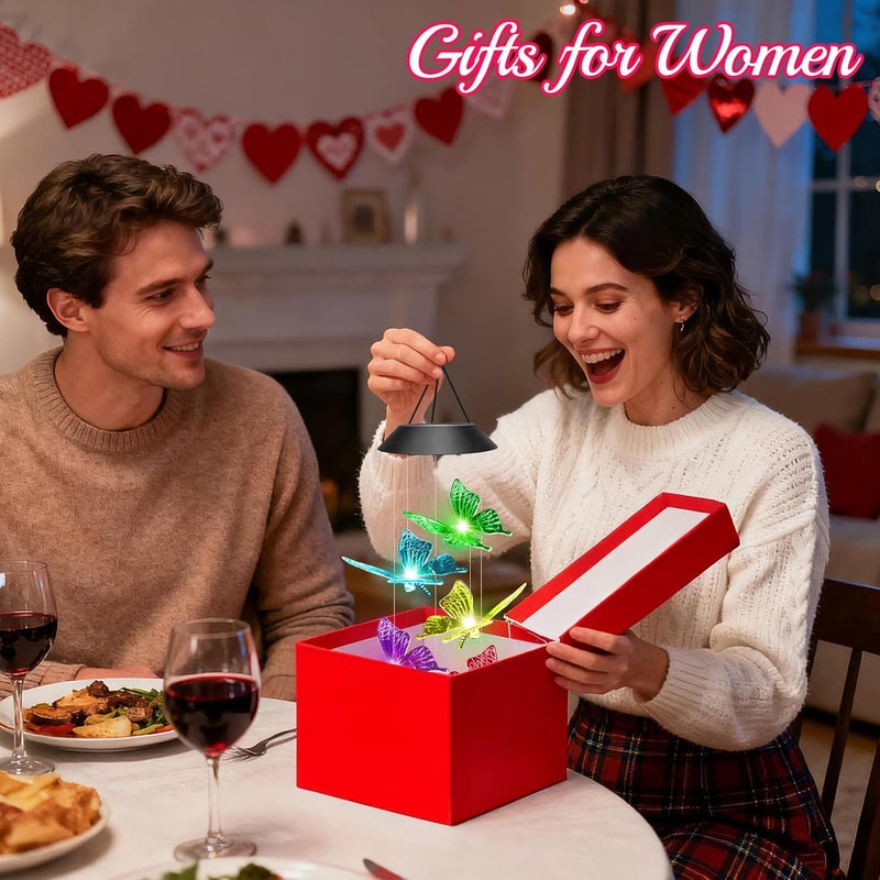 Winzwon Valentines Day Gifts for Her Mom Grandma, Birthday Gardening Gifts for Women, Solar Lights Outdoor Wind Chimes for Garden Yard Patio Porch Decor Hanging Butterfly Decorations - Image 3
